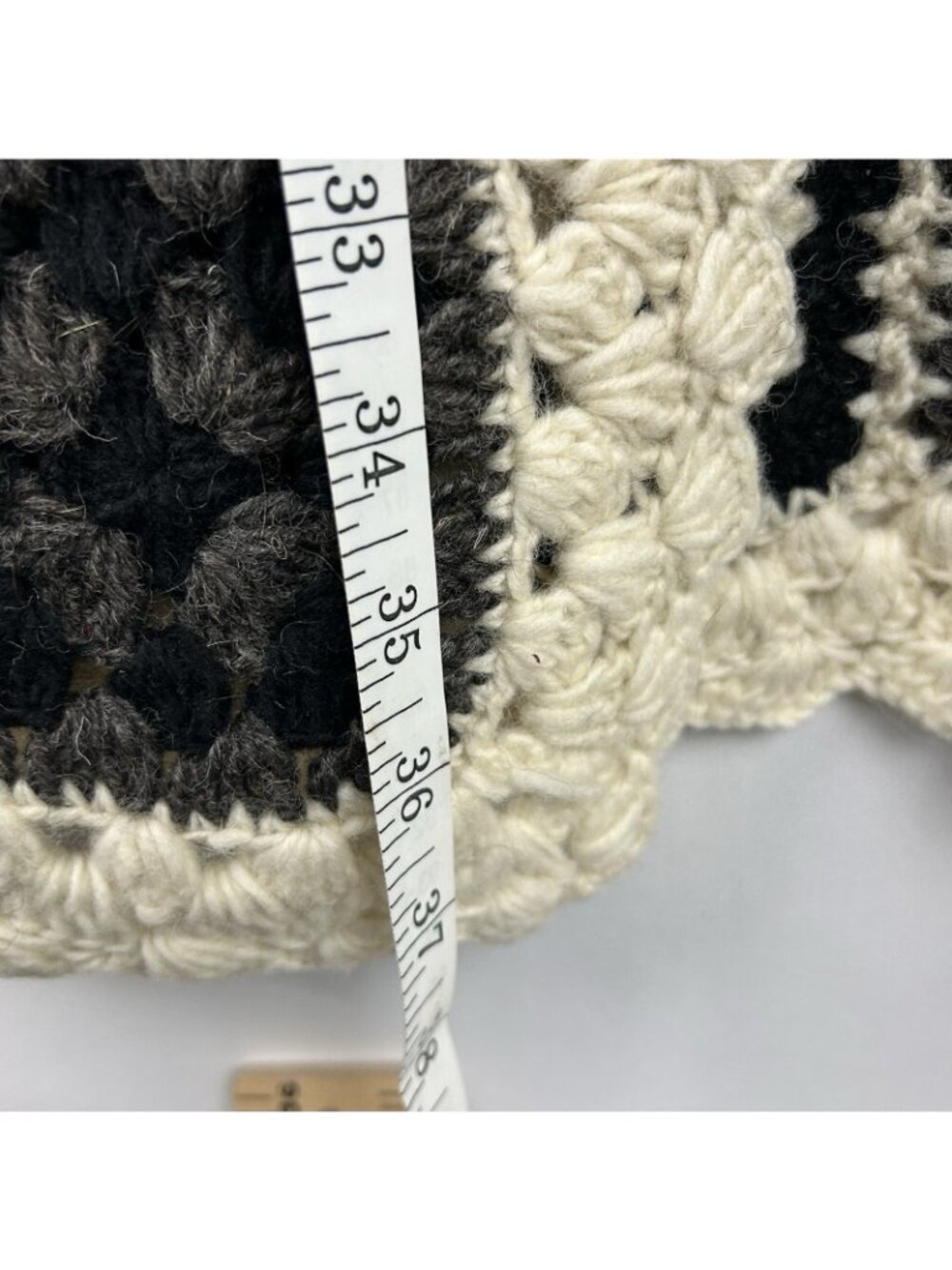 Rhea Wollon Jacket 100% Wool Cardigan L/XL Open Front Collared Crochet Flowers - Picture 4 of 16